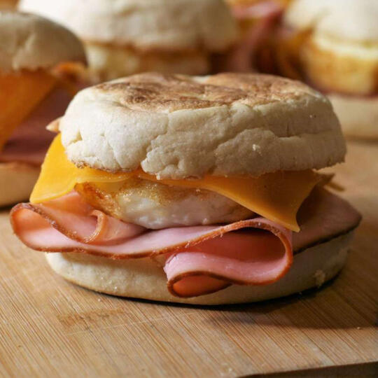 ham egg & cheese on a toasted english muffin